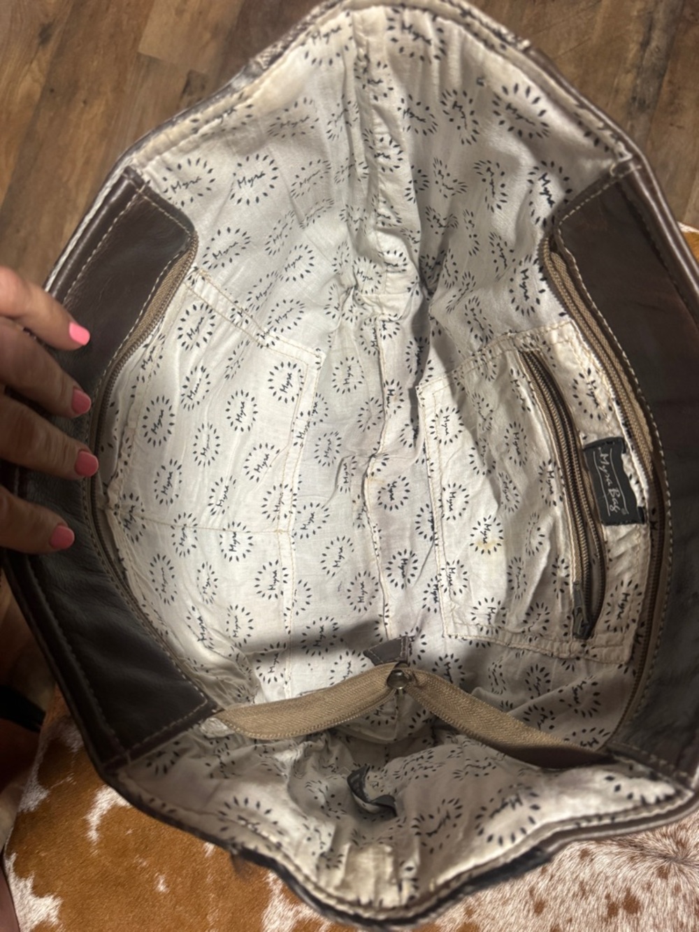 Myra Bag Brown and White Cowhide Tote - Picture 3 of 9
